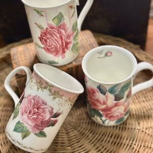 Roy Kirkham Fine Bone China Mugs Rose du Temps Redoute Rose and English Rose